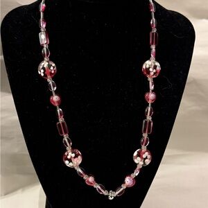 Elegant Pink Cranberry Glass Beaded Necklace
